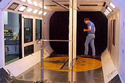 The Model B airfoil in the wind tunnel at Wichita State University.