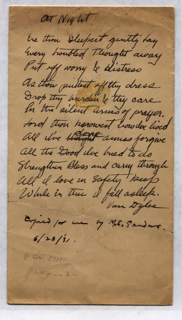 Conclusion of Sanskrit poem copied onto an envelope.