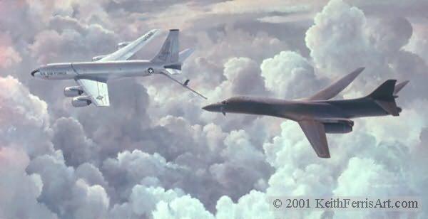 KC-135 Stratotanker rendezvous with B-1B bomber