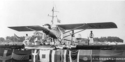 Spirit of St. Louis on a U.S. Navy barge