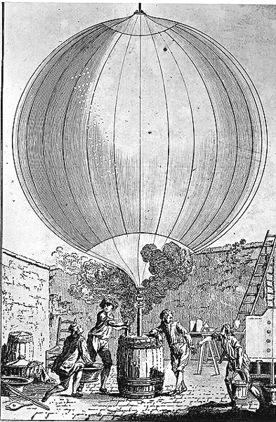 The inflation of the first hydrogen balloon, the Charli&egrave;re, August 1783.