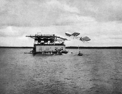 The first launch of Langley's aerodrome took place on October 7, 1903. The aircraft ended up in the Potomac River.
