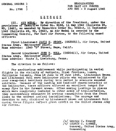 The Air Medal was awarded to Lieutenants James H