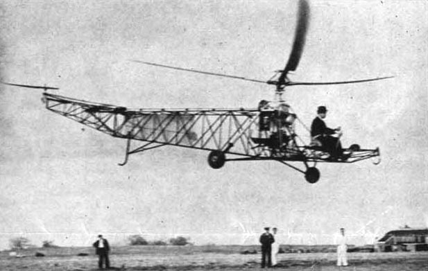 With Igor Sikorsky at the controls, the VS-300 hovers during an early public demonstration flight