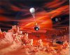 Artist�s conception of Huygens probe descending to the planet�s surface