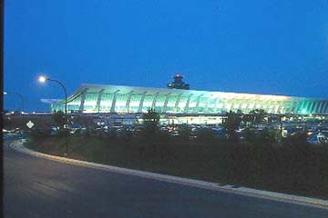 Dulles Airport at night showing additions to terminal