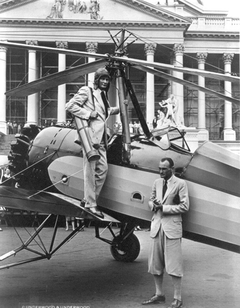 Senator Hiram Bingham poses on plane's wing